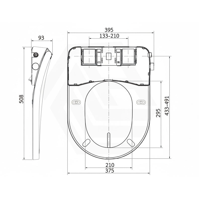 Ultra Slim Electric Intelligent Bidet Seat with Instant Heating and Remote Control for D Shape Toilets 508x375x93mm - White