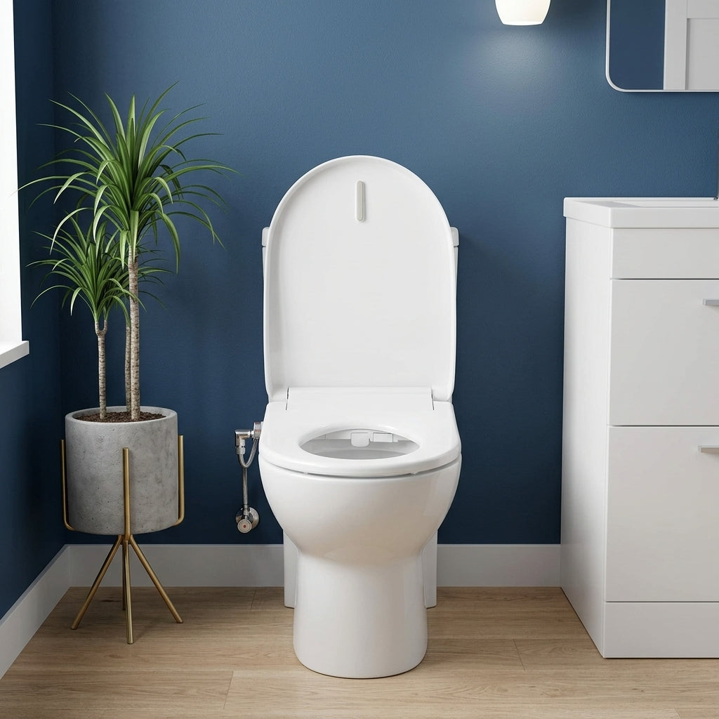 Ultra Slim Electric Intelligent Bidet Seat with Instant Heating and Remote Control for D Shape Toilets 508x375x93mm - White