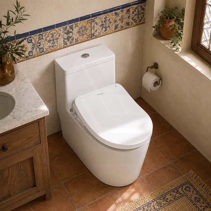 Ultra Slim Electric Intelligent Bidet Seat with Instant Heating and Remote Control for D Shape Toilets 508x375x93mm - White