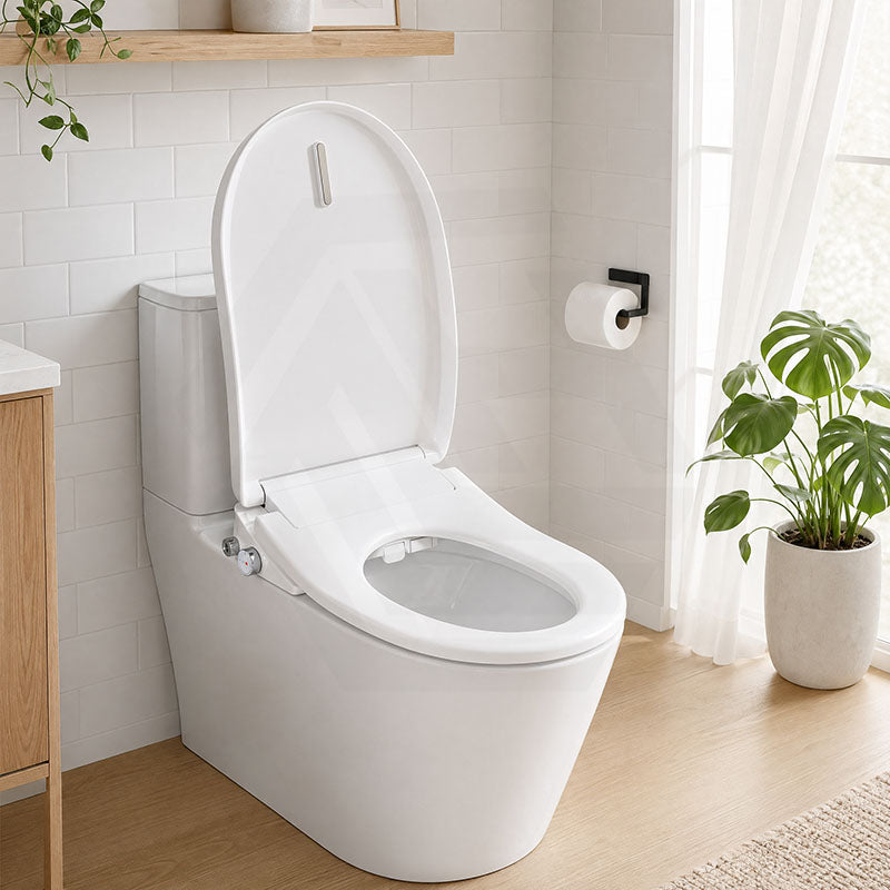 Ultra Slim Electric Intelligent Bidet Seat with Instant Heating and Remote Control for D Shape Toilets 508x375x93mm - White