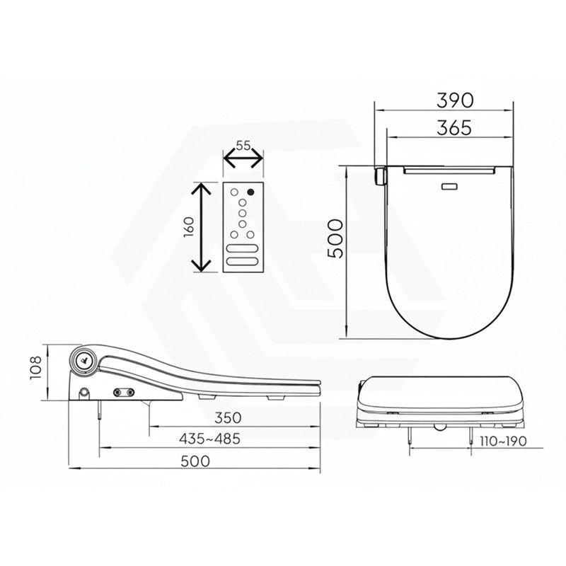 Smart Heated Bidet Seat with Built-in Speaker for D Shape / Round Shape Toilets 500x365/390x108mm - Variant Colour