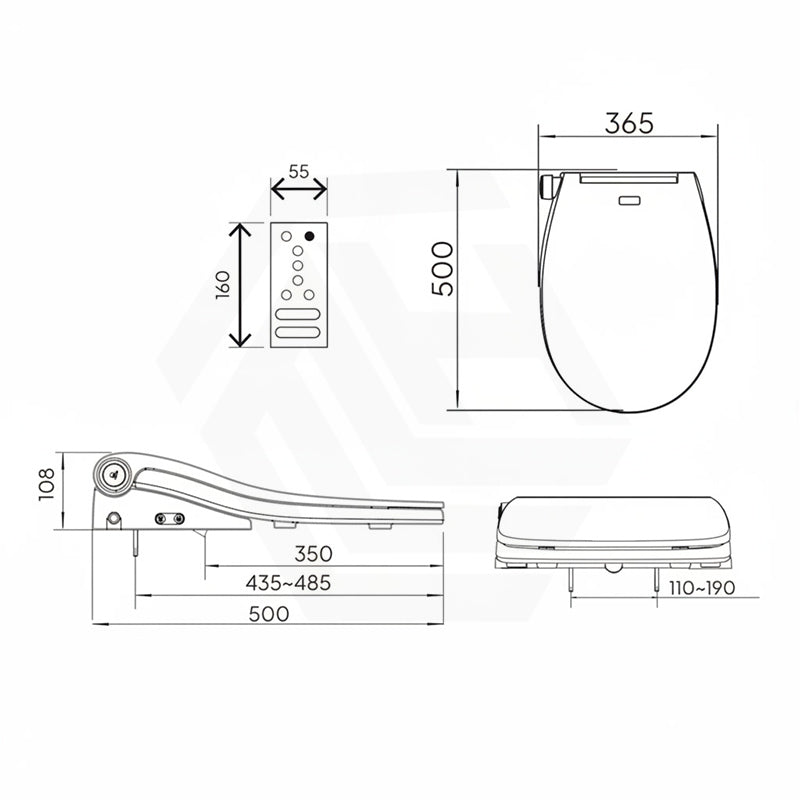 Smart Heated Bidet Seat with Built-in Speaker for D Shape / Round Shape Toilets 500x365/390x108mm - Variant Colour