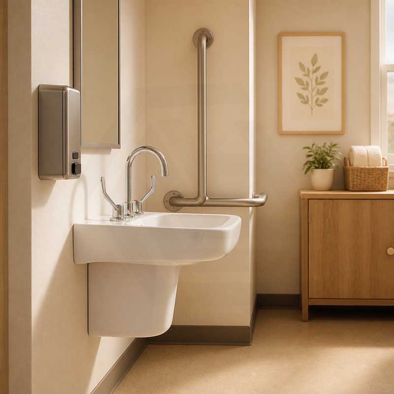 Linkware Chrome Solid Brass Gooseneck Swivel Lever Hob Sink Set For Care & Disabled