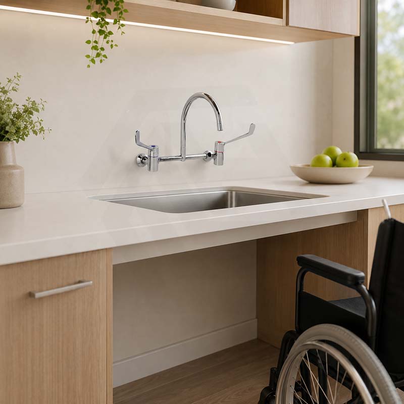 Linkware Chrome Solid Brass Lever Wall Mixing Set for Care and Disabled