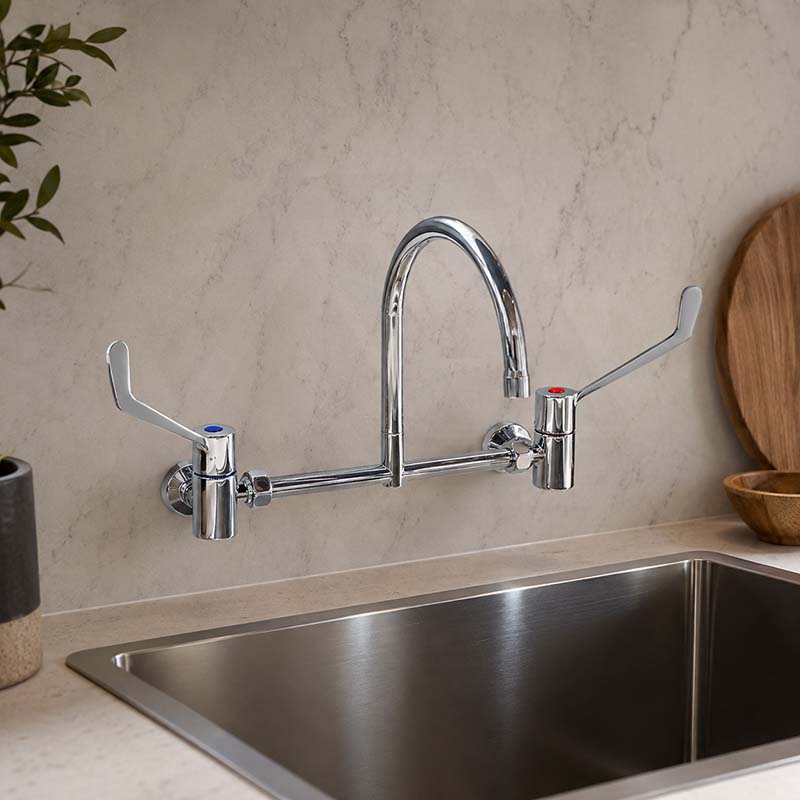 Linkware Chrome Solid Brass Lever Wall Mixing Set for Care and Disabled