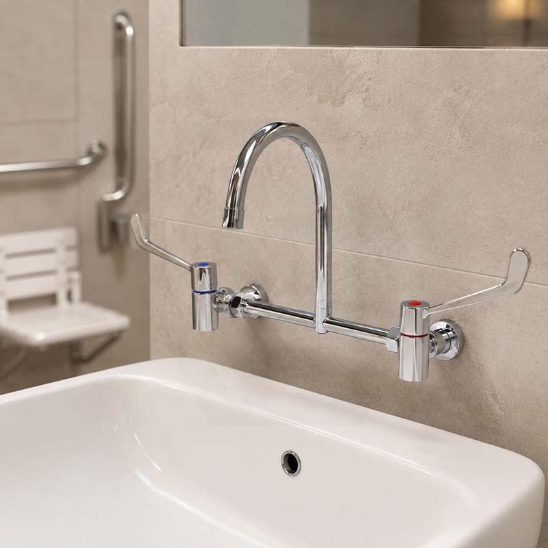Linkware Chrome Solid Brass Lever Wall Mixing Set for Care and Disabled