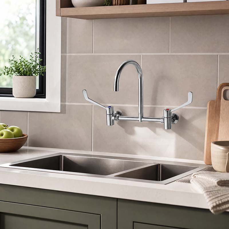 Linkware Chrome Solid Brass Lever Wall Mixing Set for Care and Disabled