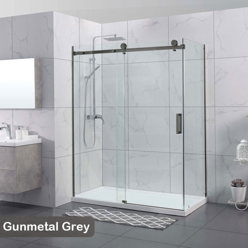 1180-2000X2000Mm Sliding Shower Screen L Shape Frameless Gunmetal Grey Square Handle 10Mm Glass