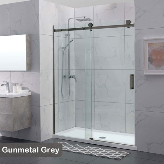 1180-2000X2000Mm Wall To Sliding Shower Screen Frameless Gunmetal Grey Square Handle 10Mm Glass