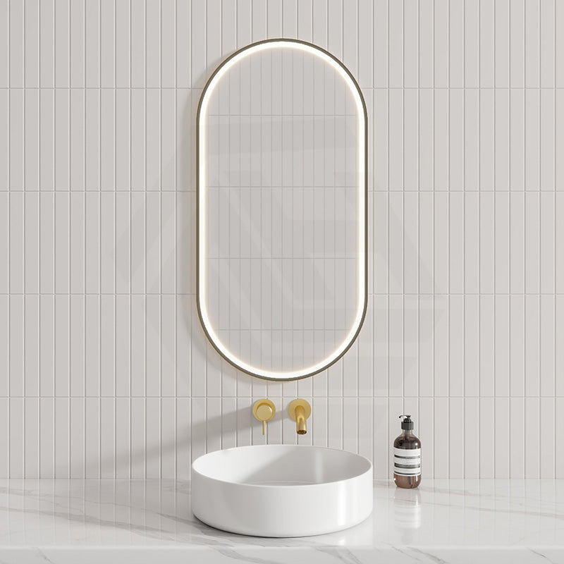 450X900Mm Beau Monde Led Mirror Oval Gunmetal Grey Framed Touch Sensor Backlit For Bathroom Mirrors