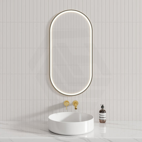 450X900Mm Beau Monde Led Mirror Oval Gunmetal Grey Framed Touch Sensor Backlit For Bathroom Mirrors