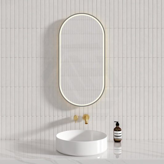 450X900Mm Beau Monde Led Mirror Oval Gunmetal Grey Framed Touch Sensor Backlit For Bathroom Mirrors