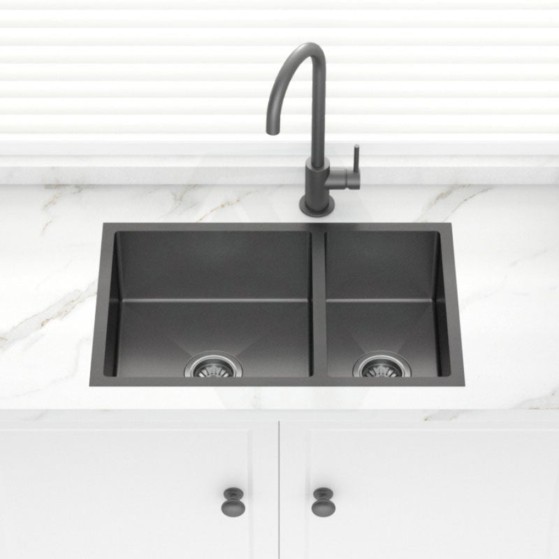 Stainless Steel Kitchen Sink Double Bowls 710mm Dark Grey