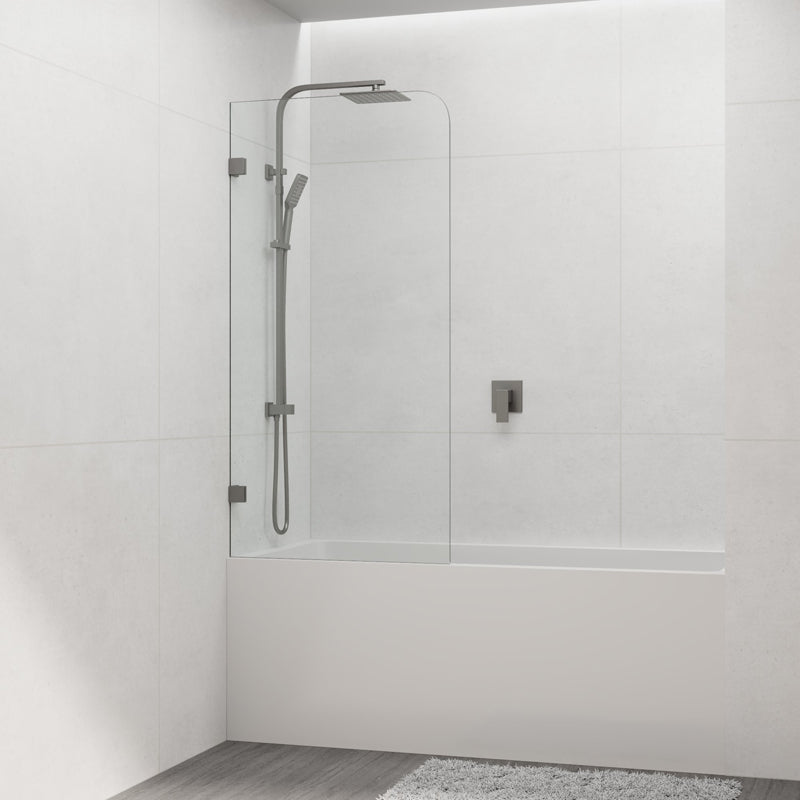 Tempered Glass Frameless Bathtub Shower Screen Fixed Panel Gunmetal Grey 750-900mm