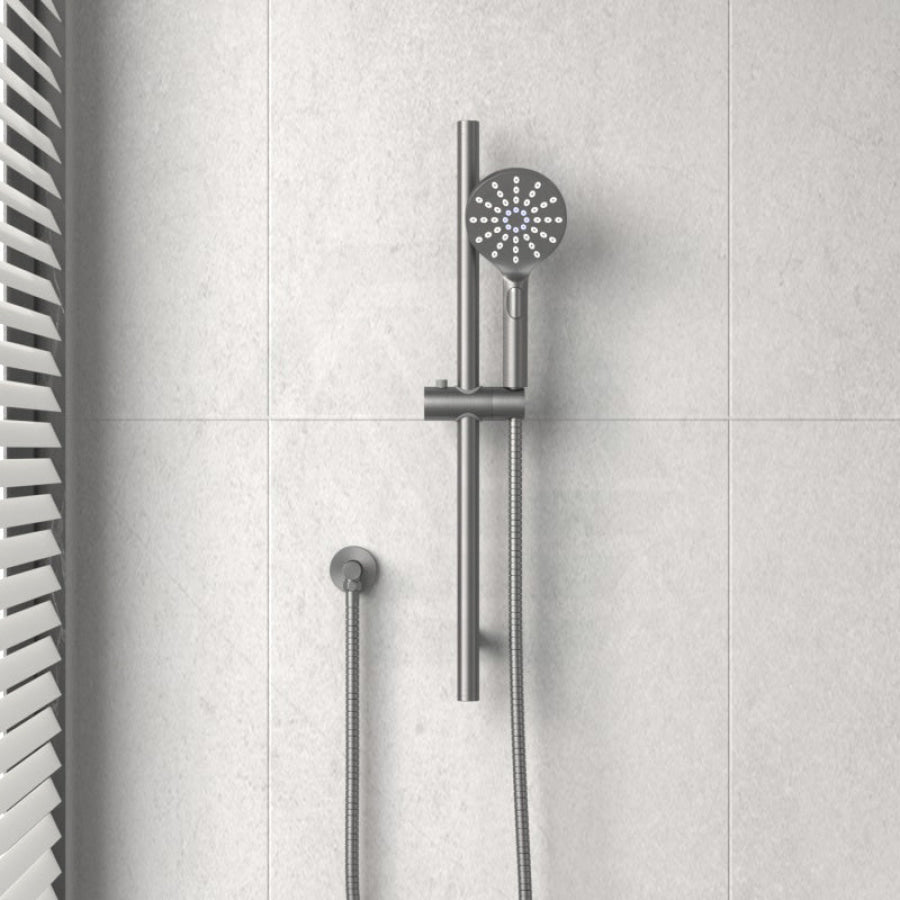 M#1(Gunmetal Grey) Norico Round Brushed Gunmetal Grey Shower Rail With 3 Mode Handheld Set