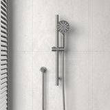 M#1(Gunmetal Grey) Norico Round Brushed Gunmetal Grey Shower Rail With 3 Mode Handheld Set