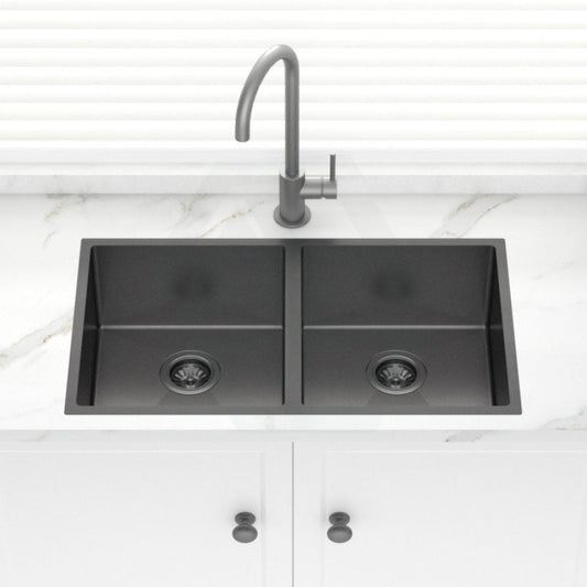 Stainless Steel Kitchen Sink Double Bowls 820mm Brushed Gunmetal