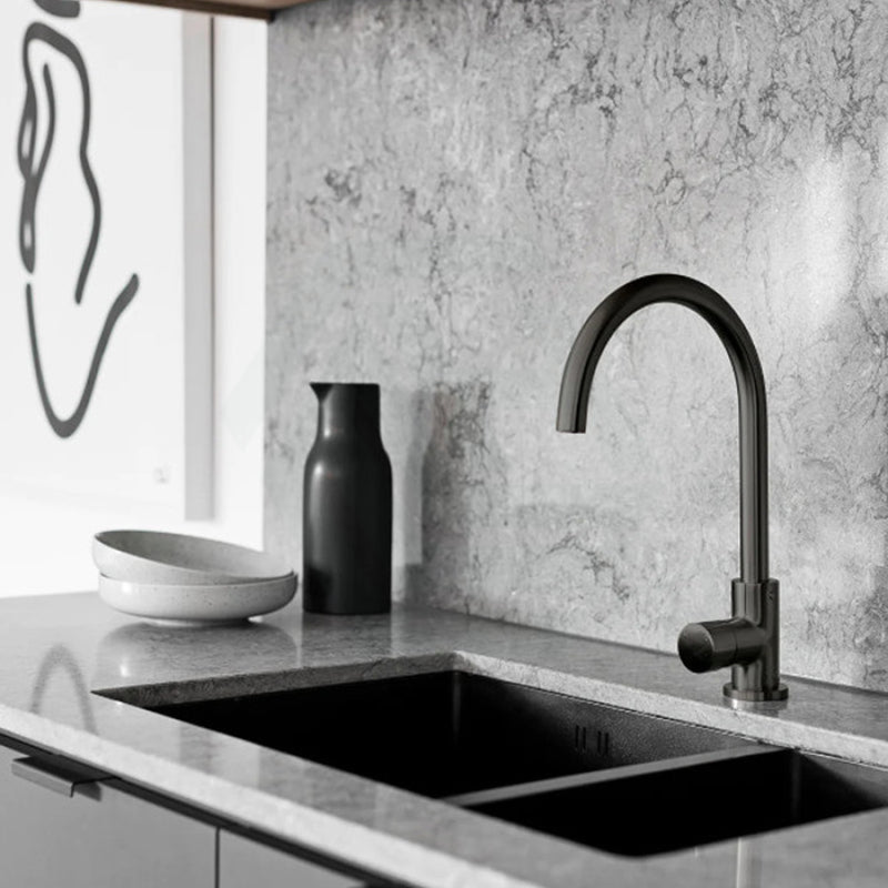 Meir Round Gooseneck 360¡ã Swivel Kitchen Mixer Tap With Pinless Handle Pvd Shadow Sink Mixers
