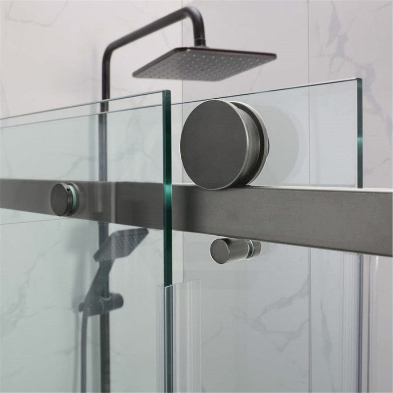 1450-1800X1600Mm Bathtub Sliding Shower Screen Wall To Frameless Square Handle Gunmetal Grey