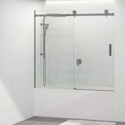 1450-1800X1600Mm Bathtub Sliding Shower Screen Wall To Frameless Square Handle Gunmetal Grey