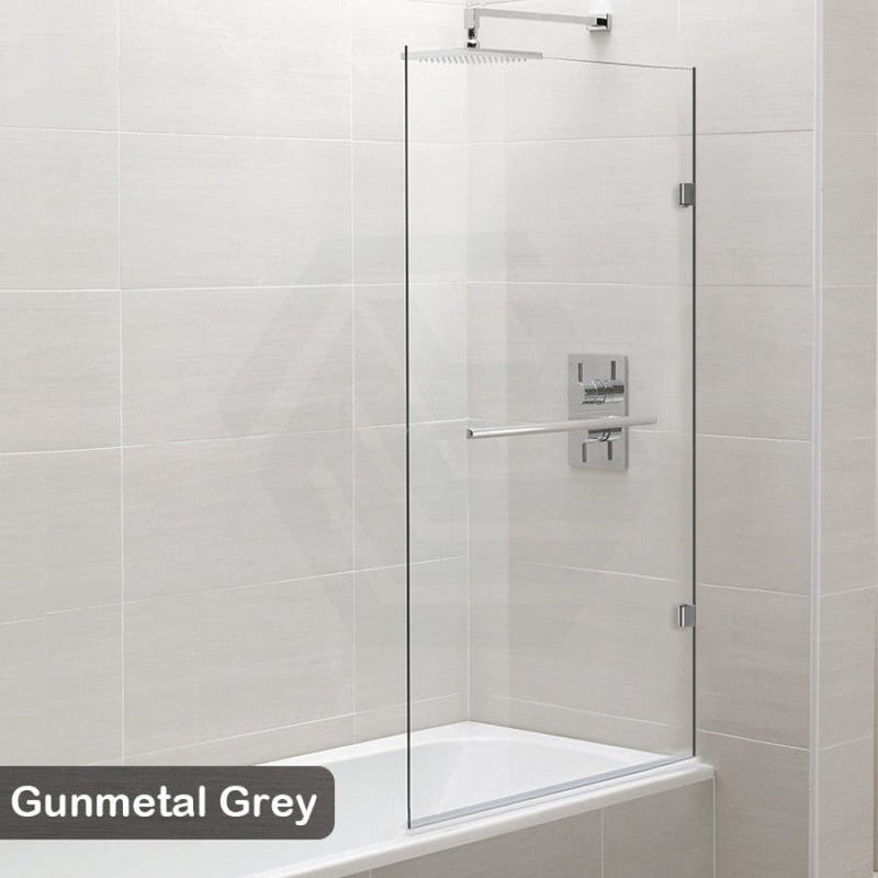 750/805/900Mm Bathtub Shower Screen Fixed Panel Gunmetal Grey Fittings 10Mm Tempered Glass