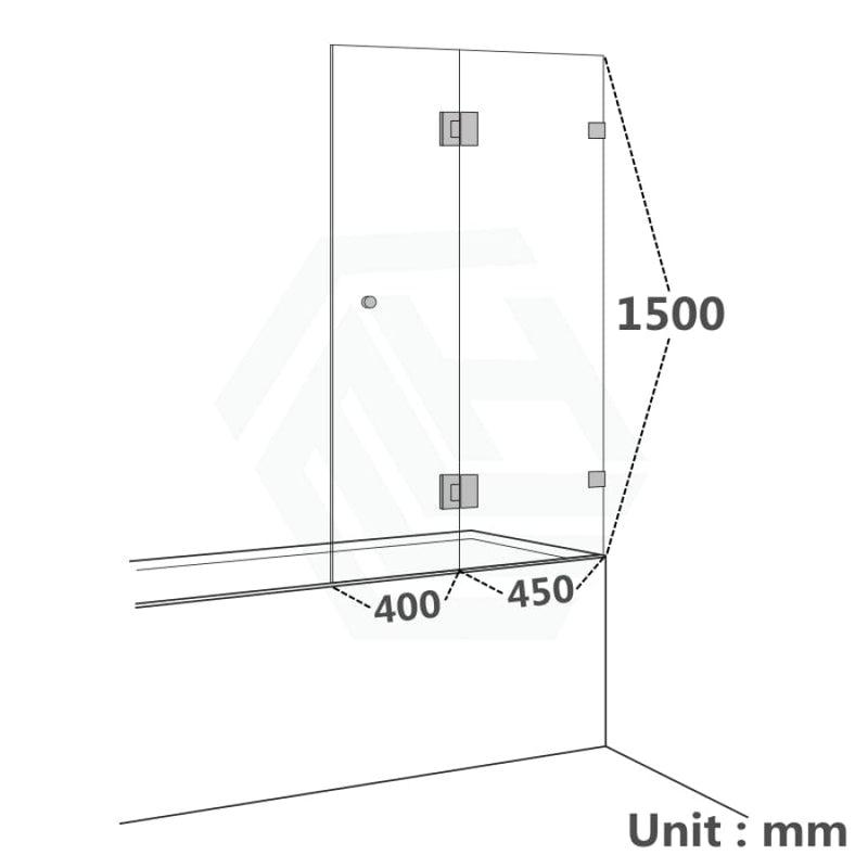 850/1000X1500Mm Fixed & Swing Bathtub Shower Screen 10Mm Tempered Glass Frameless Panel Gunmetal