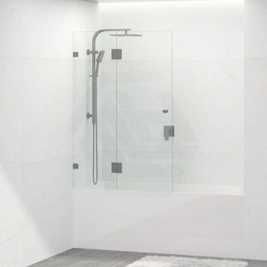 Tempered Glass Frameless Bathtub Shower Screen Swing Panel Gunmetal Grey