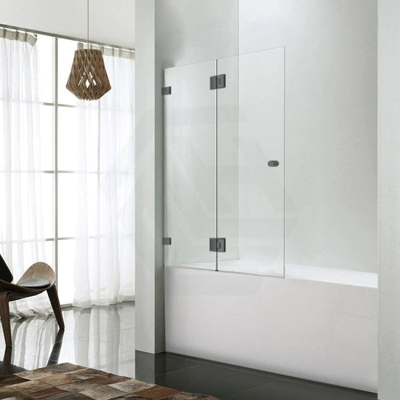 850/1000X1500Mm Fixed & Swing Bathtub Shower Screen 10Mm Tempered Glass Frameless Panel Gunmetal