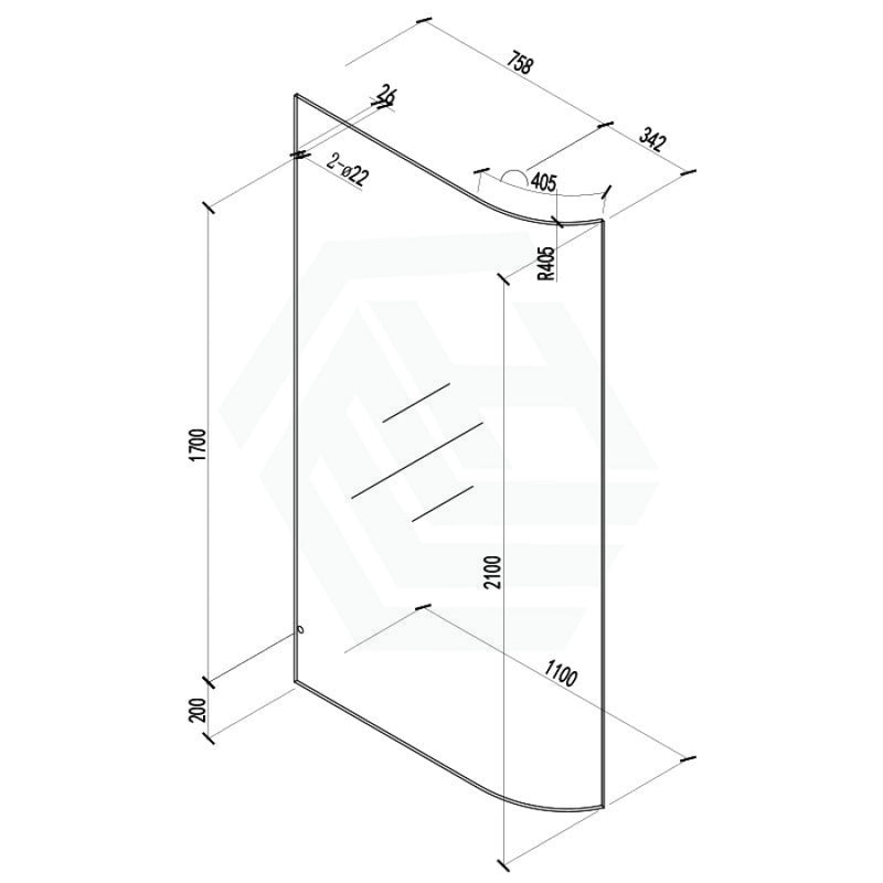 900/1000/1100X2100Mm Frameless Edge Curved Shower Screen Single Door Fixed Panel 10Mm Glass Chrome