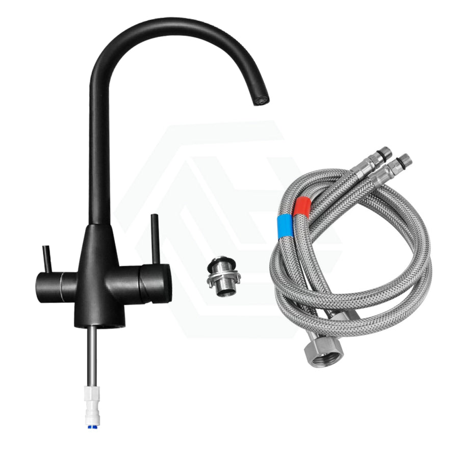 Matt Black Stainless Steel 3 Way Filter Tap With 360° Swivel And Purifier For Kitchen Taps