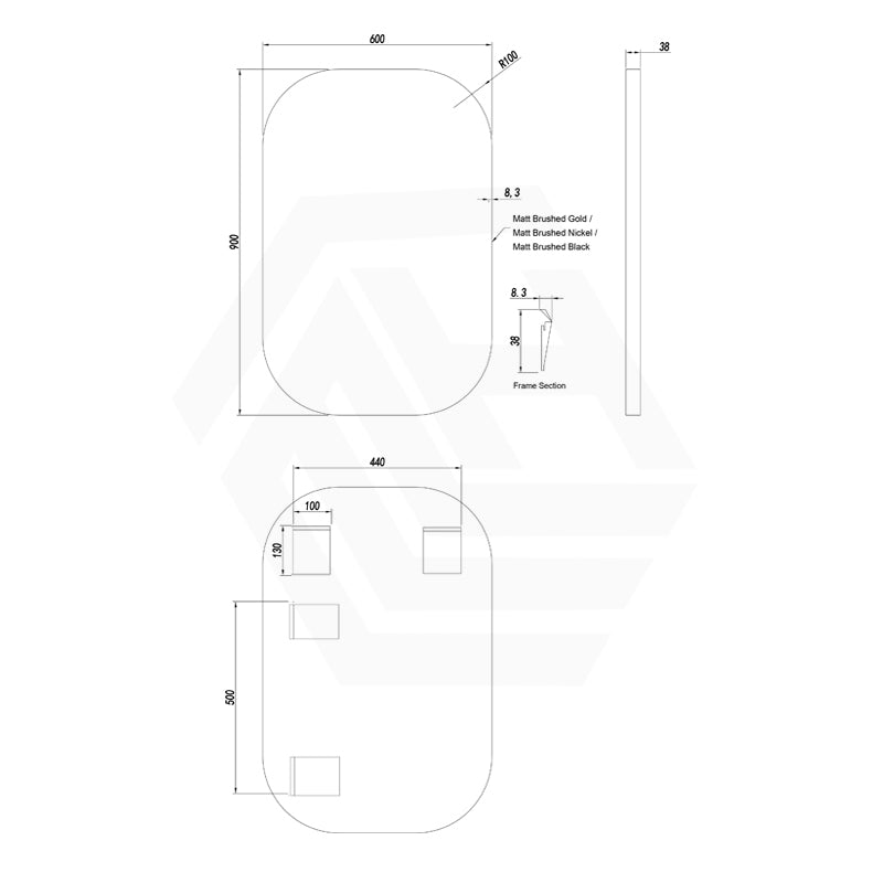 450/600/750/900mm Lamex Aluminum Rounded Rectangle Framed Bathroom Wall Mirror Vertical/Horizontal Variant Colour Available