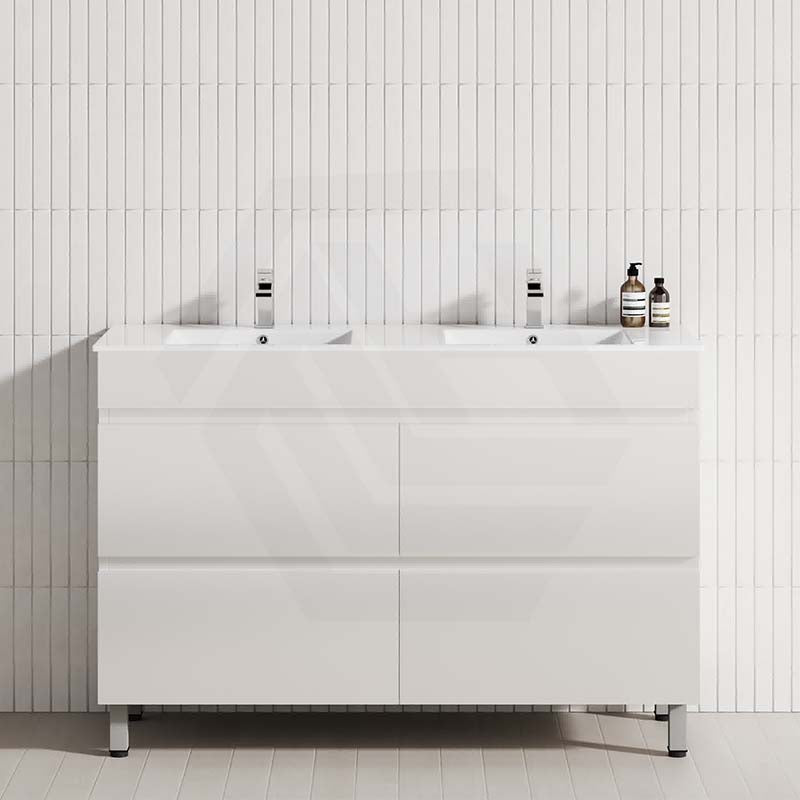 Gloss white 1200mm bathroom vanity with 4 drawers, designed for freestanding installation