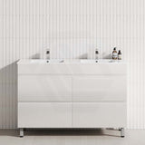 Gloss white 1200mm bathroom vanity with 4 drawers, designed for freestanding installation