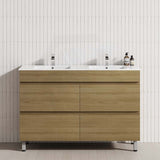 Modern Prime Oak 1200mm bathroom vanity featuring double bowls and 4 drawers
