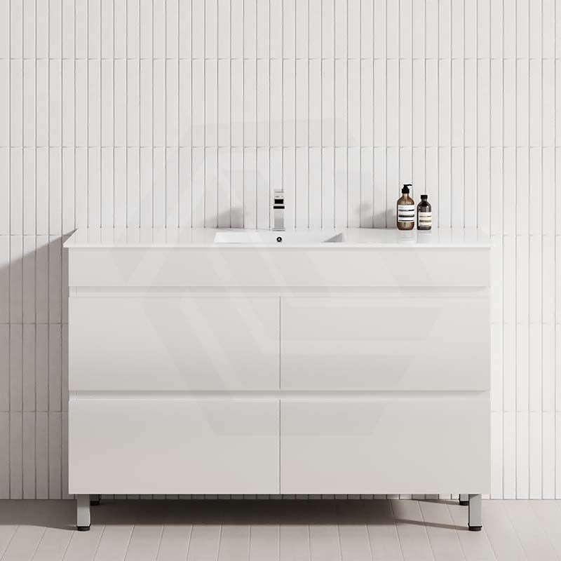 Gloss white 1200mm bathroom vanity with a single bowl, 4 drawers