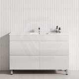 Gloss white 1200mm bathroom vanity with a single bowl, 4 drawers
