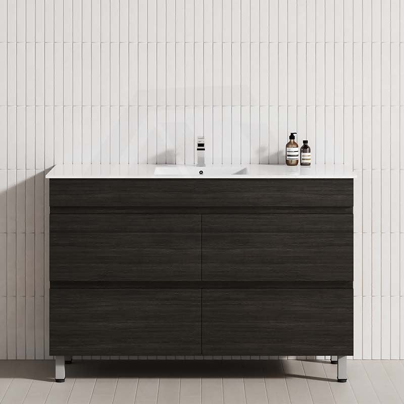 Modern bathroom vanity in Shannon Oak, single bowl and 4 drawers