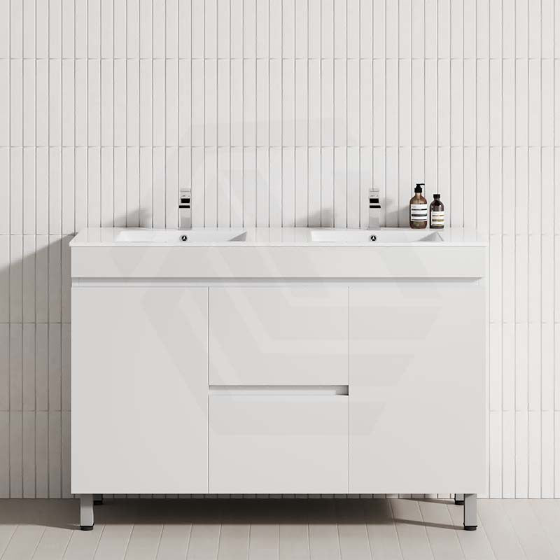 1200mm freestanding bathroom vanity, featuring 2 drawers and 2 doors in a matte white finish
