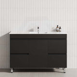Contemporary bathroom vanity with single bowl, two drawers, in matte black