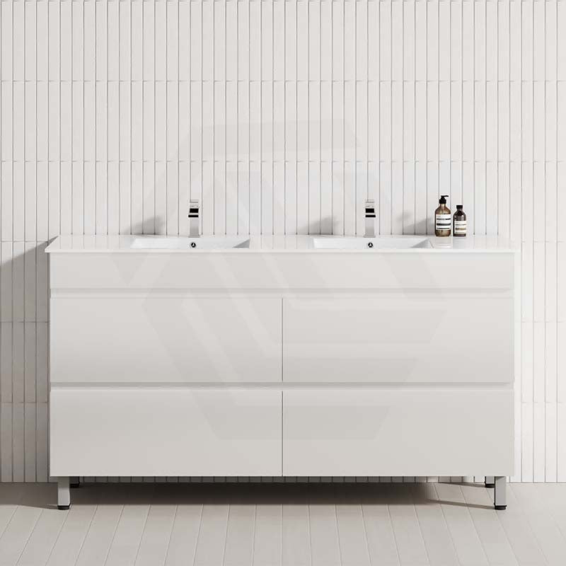 MCH 1500mm Gloss White Freestanding Leg Vanity with Double Bowls