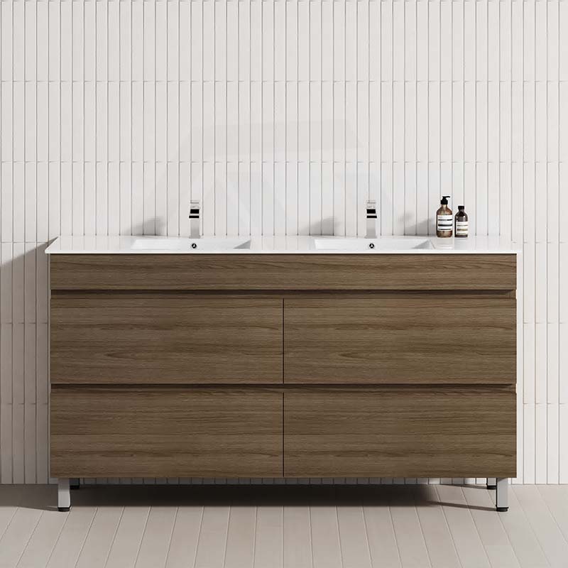 MCH 4-Drawer 1500mm Notaio Walnut Freestanding Leg Vanity with Double Bowls