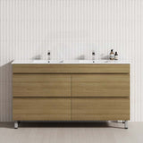 Modern bathroom vanity double bowls, featuring a freestanding design in Prime Oak with 4 drawers