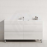 Freestanding 1500mm gloss white bathroom vanity with a single bowl, and 4 storage drawers