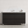 Freestanding 1500mm bathroom vanity in matt black, equipped with four drawers for storage