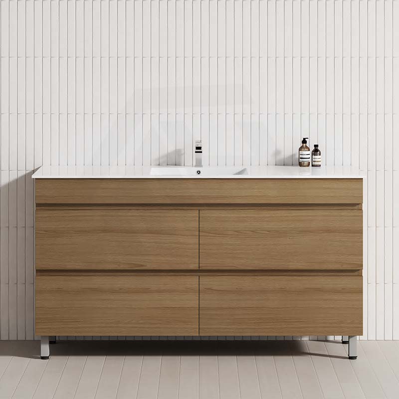 1500mm bathroom vanity with Tasmanian Oak, featuring a single bowl and 4 drawers