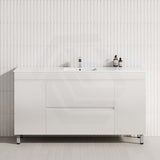 1500mm gloss white freestanding bathroom vanity with single bowl, two drawers and 2 doors