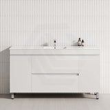 1500mm bathroom vanity featuring two drawers and doors in matt white