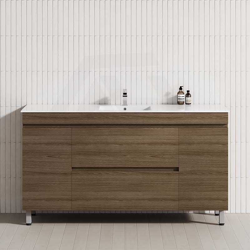 Freestanding bathroom vanity, 1500mm size, 2 drawers, and 2 doors in Notaio Walnut