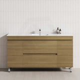 Modern bathroom vanity with a wooden top, featuring 2 drawers and 2 doors in prime oak finish
