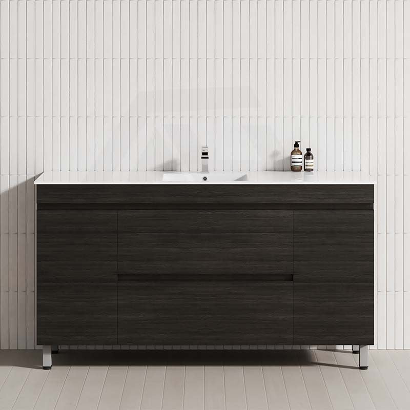 Modern bathroom vanity in Shannon Oak with two drawers, and two doors, freestanding design